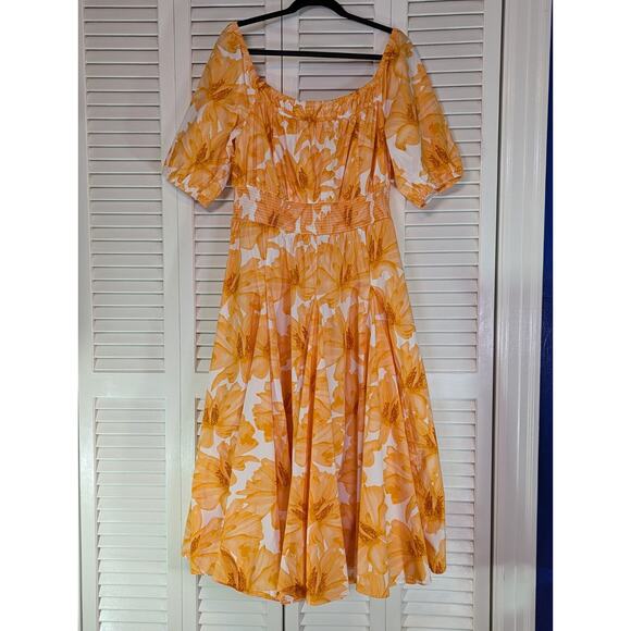 Floral Print Smocked Midi Dress Size XL Square Neck Puff Sleeve by I.N.C. - Picture 1 of 15